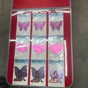 (Set Of 9) “Juice Dots” Decorative Magnets (3 Hearts, 3 Butterflies, 3 Fairy)